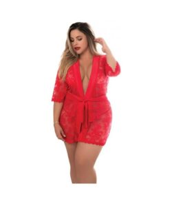 Lace Robe W/matching G-string Red 1x/2x
