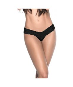 Patterned Lace Thong Black Sm