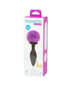 Happy Rabbit Rechargeable Vibrating Butt Plug With Interchangeable Gem And Purple Puff Large