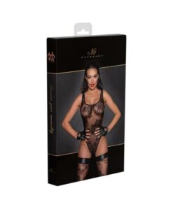 Noir Handmade Tulle Bodysuit With Patterned Flock Embroidery M