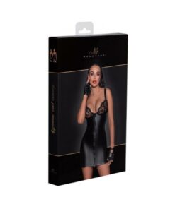 Noir Handmade Powerwetlook Mini Dress With Lace Chest And 2-way Zipper M