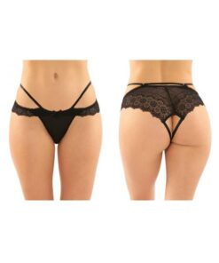 Posey Strappy Lace And Microfiber Crotchless Panty 6-pack L/xl Black