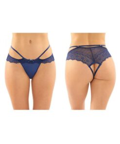 Posey Strappy Lace And Microfiber Crotchless Panty 6-pack L/xl Navy