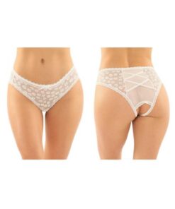 Daisy Crotchless Lace And Mesh Panty With Criss-cross Panel Back 6-pack L/xl White