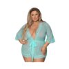 Magic Silk Seabreeze Robe W Lace Trim Turquoise Queen  Size