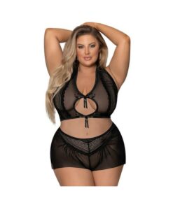 Magic Silk Modern Romance Haltr & Tap Panty Black Queen Size