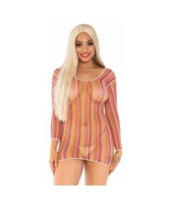Zig Zag Rainbow Net Sleeve Mini Dress Os