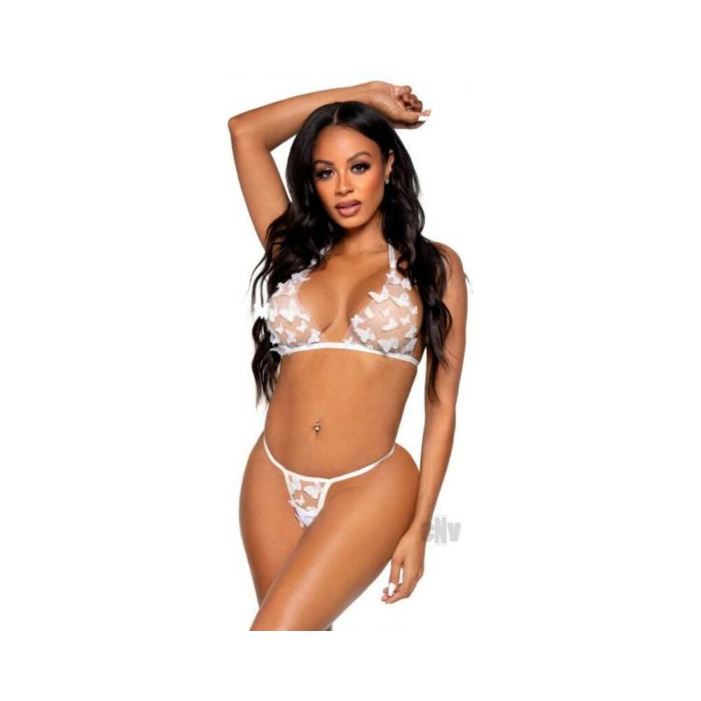 Sheer Butterfly Bra/gstring 2pc Sm Wht