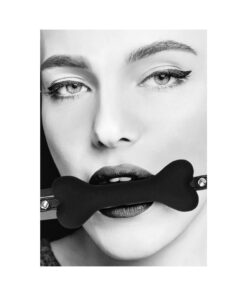 Ouch! Black & White Silicone Bone Gag With Adjustable Bonded Leather Straps Black