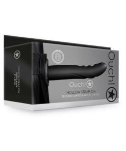 Ouch! Textured Curved Hollow Strap-on 8 In. Black