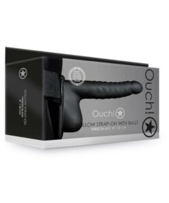 Ouch! Ribbed Hollow Strap-on With Balls 8 In. Black