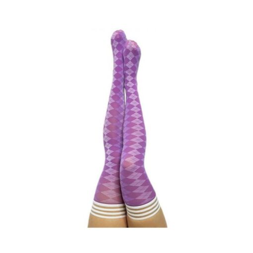 Kixies On Point Collection Par 4 Purple Argyle Thigh-high Stockings Size A