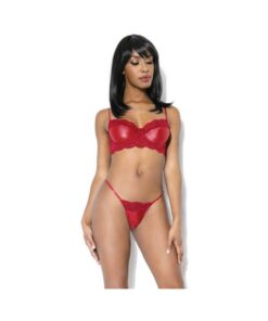 Lace And Matte Wetlook Bra And G-string Merlot S/m Hanging