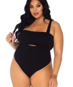 Opaque Bandeau Bodysuit 1x-2x 2pc Black