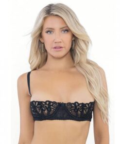 Lace Bra W/underwire Boning Cups Black 32