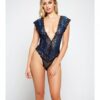 Lace & Mesh Deep V Teddy Blue Lg