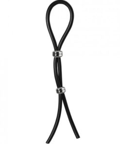 Bolo Double Lasso Ring 2 Silver Beads Silicone Black