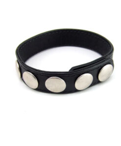 M2M Cock Ring Sewn Leather 5 Snaps Black