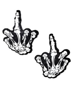 Neva Nude Pasty Skeleton Fu Hand On Black Malice Glitter