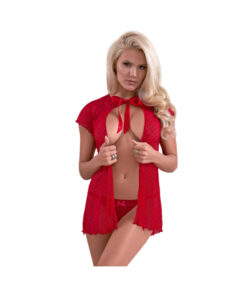 Valentina Bed Jacket & Thong Red Medium