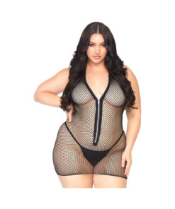 Fishnet Zip Up Halter Mini Dress.