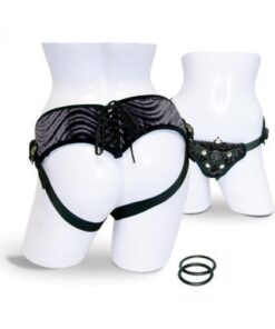 Vibrating Corsette Strap On Harness Black